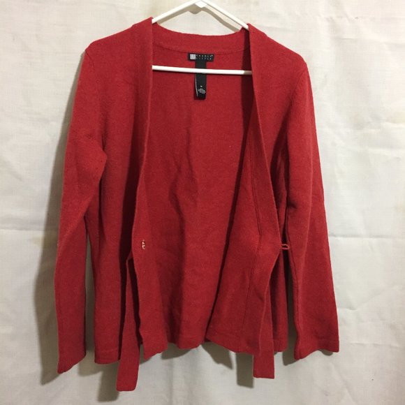 Carole Little Red Lambswool Cardigan Sweater Medium - Picture 3 of 5